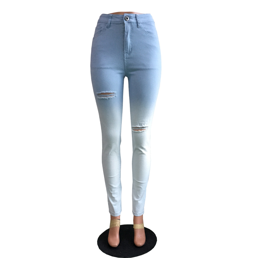 SZ60166 Sexy Two Tone Lovely Destroyed Skinny Jeans